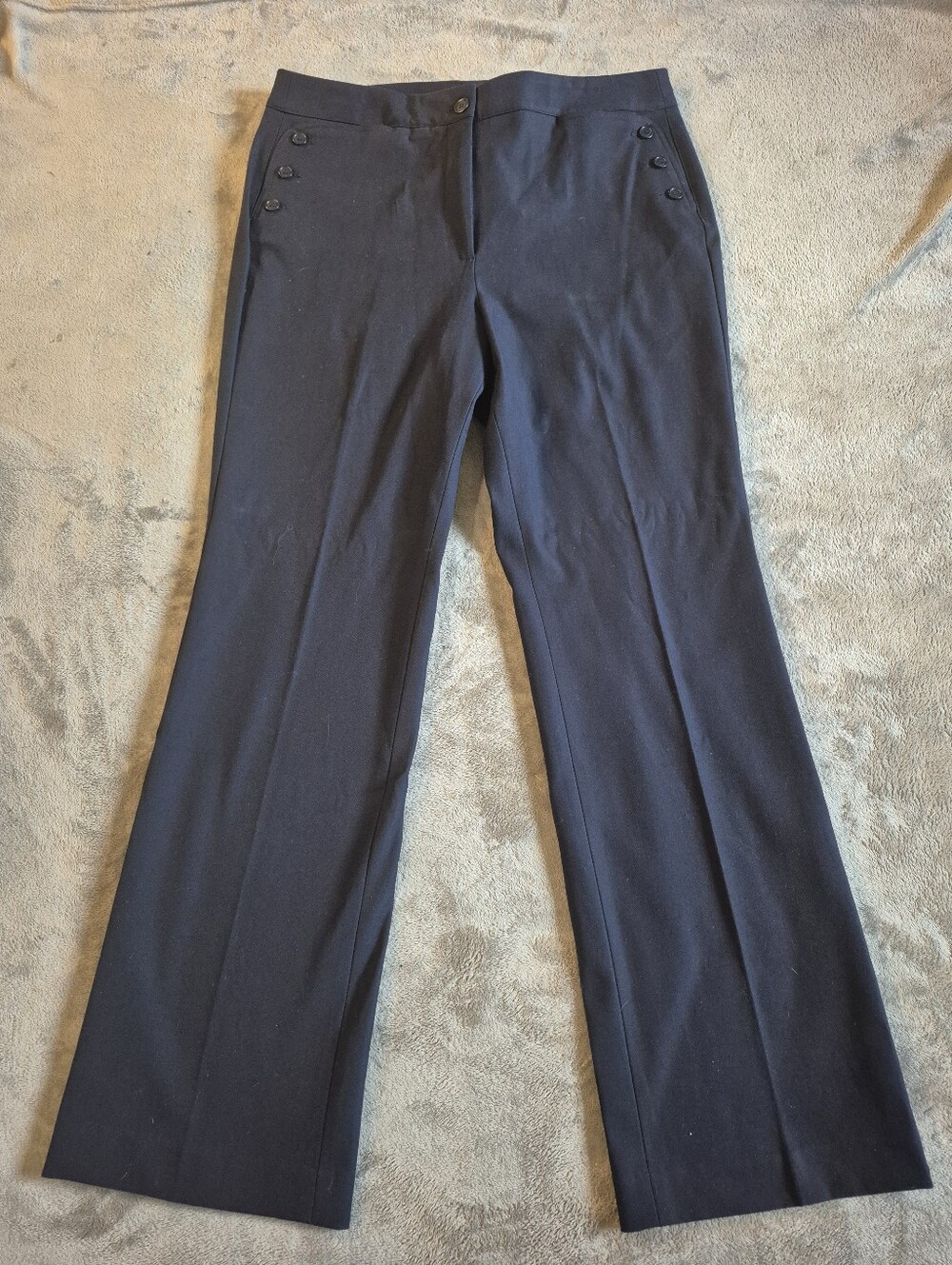 Talbots Wide Leg Navy Trousers 12 Stretch Nautical Classic Hamptons Maritime